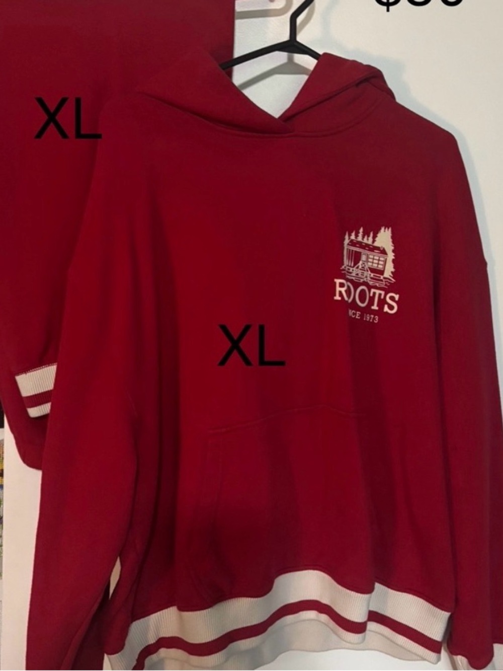 Roots Red Hooded Sweatshirt and Sweatpants Set cabin